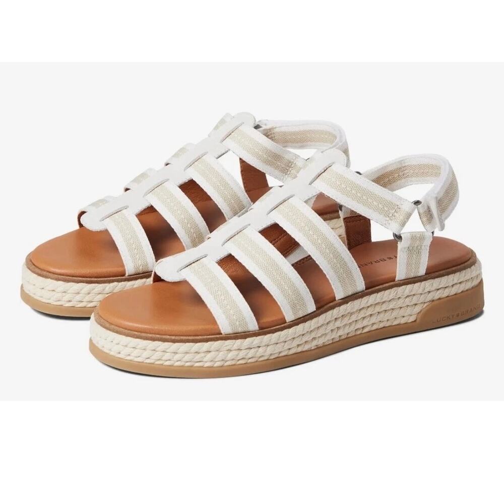 Lucky Brand 6 Emiley Strappy Platform Rope Sandals Espadrille Ivory Beige NWT